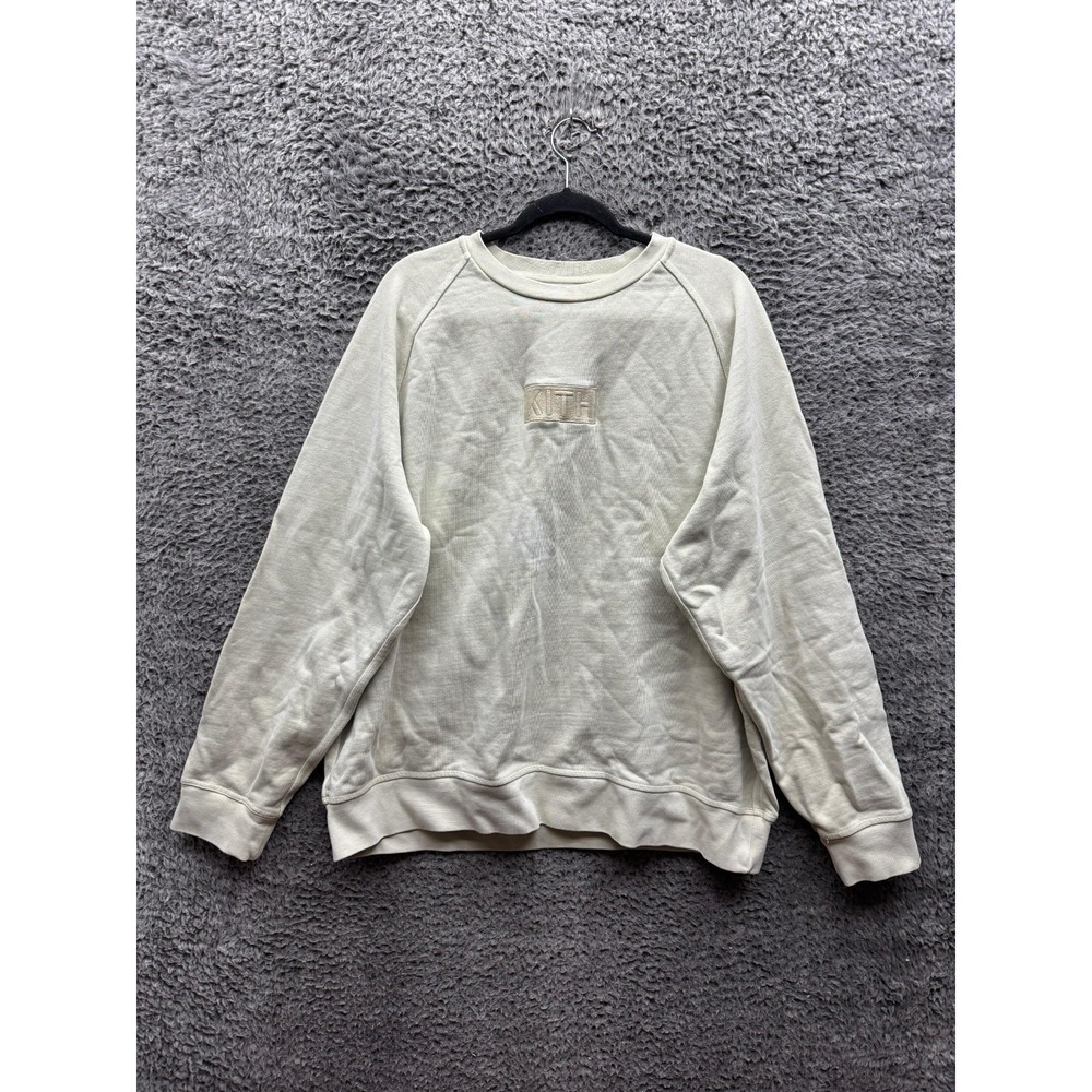 Kith Logo Embroidered Fleece Crewneck Pullover‎ Sweatshirt Cream Mens Size XL